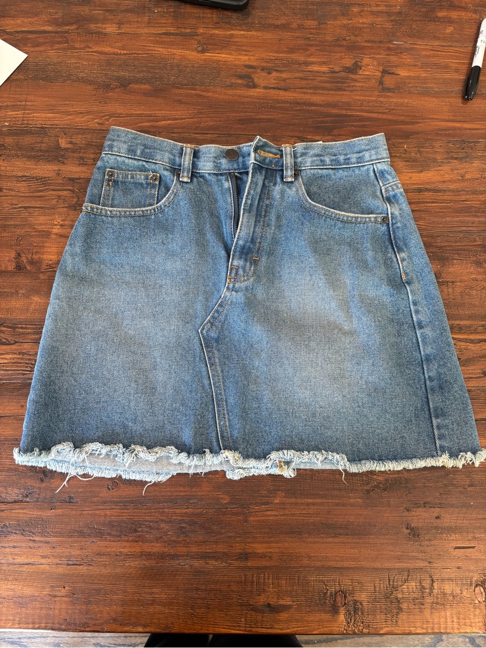 DOTTI, Denim Frayed-Hem Mini Skirt - Light Blue, Size 8